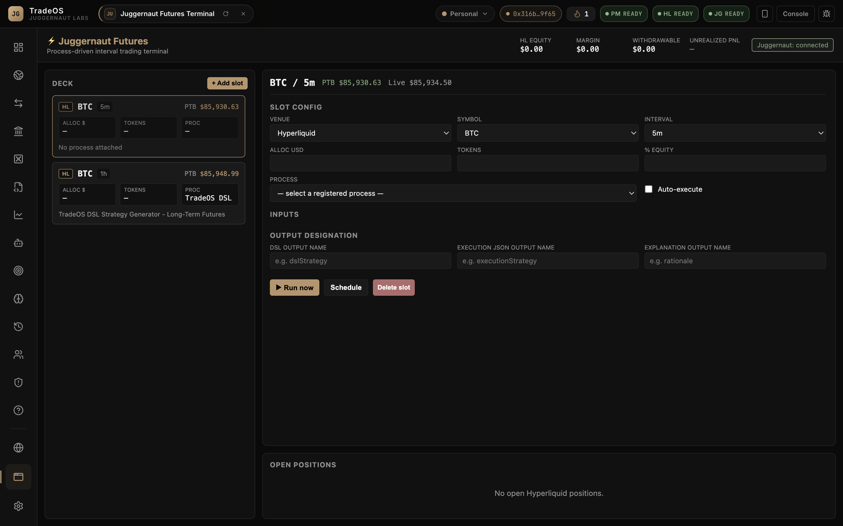 TradeOS Futures screen
