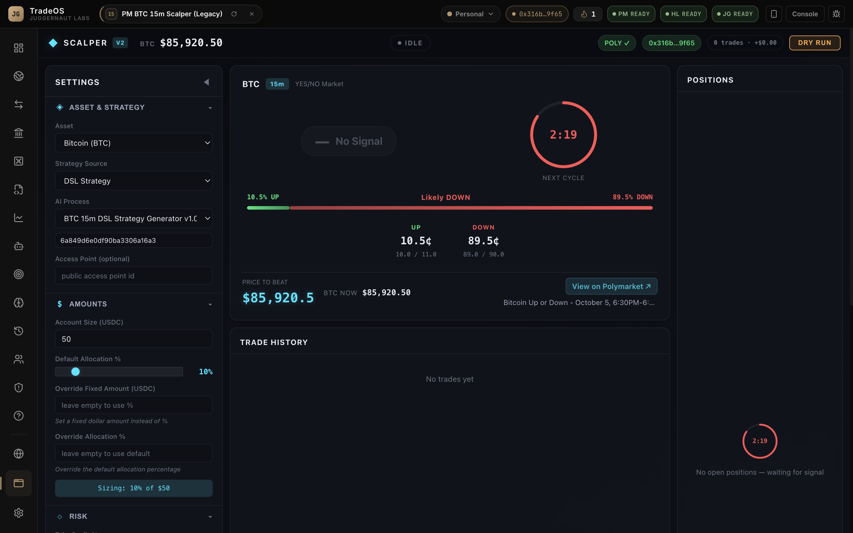 TradeOS Binary markets screen